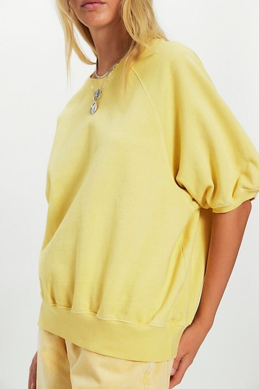 Free People Butter Yellow Oversized Short Sleeve Sweatshirt